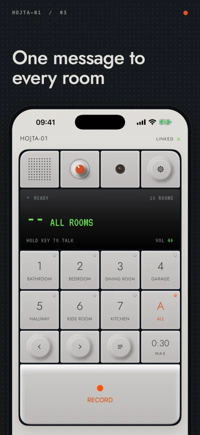 Screenshot 3, “One message to every room”: the ALL key picked.
